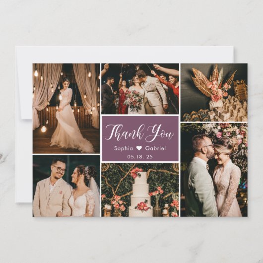 Moderne Callygraphy 6 Photo Collage Wedding Bedankkaart (Voorkant)