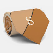 Moderne Camel Tan Beige Stripe Monogram Stropdas (Opgerold)
