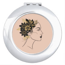 Moderne Cameo Gezicht Zwart en Gouden Bloemen