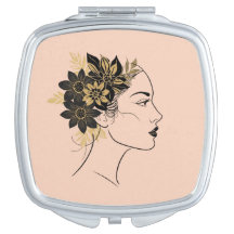 Moderne Cameo Gezicht Zwart en Gouden Bloemen