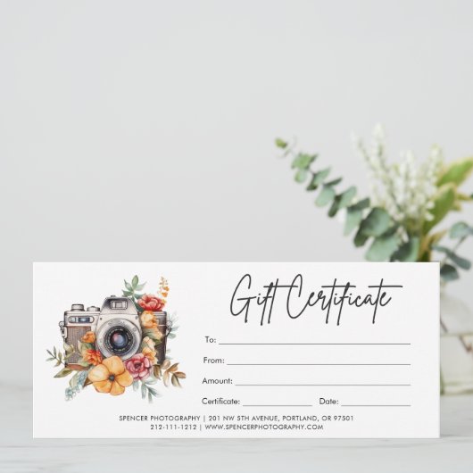 Moderne camera Logo Fotografie Cadeaubon (Staand voorkant)