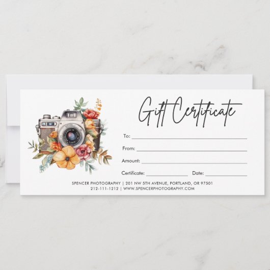 Moderne camera Logo Fotografie Cadeaubon (Voorkant)