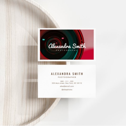 Moderne camera neon wit script fotografie visitekaartje