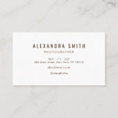 Moderne camera neon wit script fotografie visitekaartje (Achterkant)