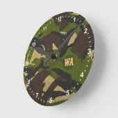 Moderne Camouflage Clock, hunter monogrammed, Army Ronde Klok (Hoek)