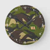 Moderne Camouflage Clock, hunter monogrammed, Army Ronde Klok (Voorkant)