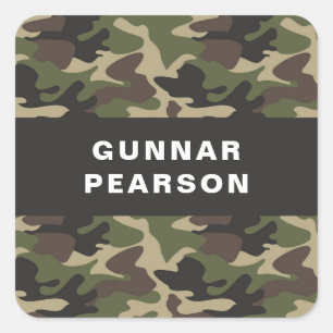 Moderne Camouflage Patroon Naam Zwart Vierkante Sticker