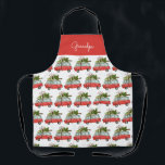 Moderne  camper van kerstboomfamilie schort<br><div class="desc">Kom in de feestelijke stemming met deze leuke waterverf camper en kerstboom ontwerp. Een prachtige met de hand geschilderde groene boom, geeft een traditioneel rustiek gevoel, dat wordt aangevuld met moderne, trendy, gedurfde scriptlettertype. De tekst kan worden gepersonaliseerd met uw familienaam om het extra speciaal te maken. onderdeel van een...</div>