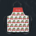 Moderne  camper van kerstboomfamilie schort<br><div class="desc">Kom in de feestelijke stemming met deze leuke waterverf camper en kerstboom ontwerp. Een prachtige met de hand geschilderde groene boom, geeft een traditioneel rustiek gevoel, dat wordt aangevuld met moderne, trendy, gedurfde scriptlettertype. De tekst kan worden gepersonaliseerd met uw familienaam om het extra speciaal te maken. onderdeel van een...</div>