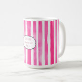 Moderne Candy Roze Gestreepte Naam & Titel Koffiemok (Voorkant rechts)