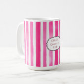Moderne Candy Roze Gestreepte Naam & Titel Koffiemok (Voorkant links)