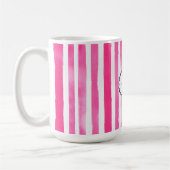 Moderne Candy Roze Gestreepte Naam & Titel Koffiemok (Links)