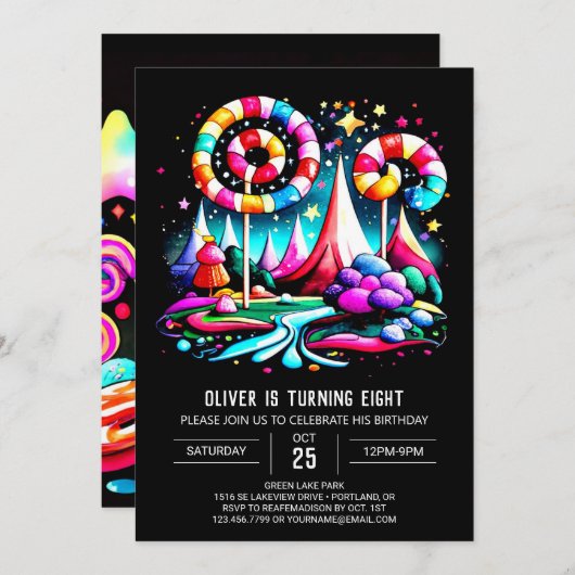 Moderne Candyland bewerkbare verjaardag Kaart (Voorkant / Achterkant)