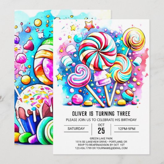 Moderne Candyland bewerkbare verjaardag Kaart (Voorkant / Achterkant)