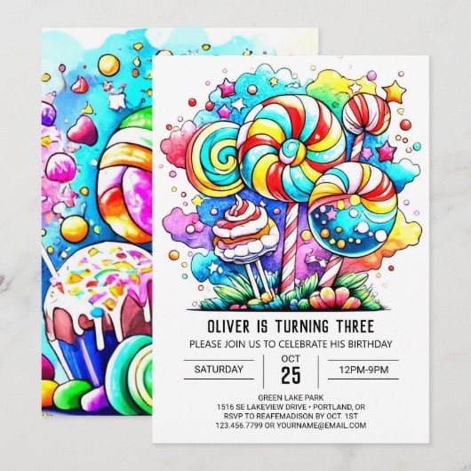 Moderne Candyland Verjaardag Kaart (Voorkant / Achterkant)