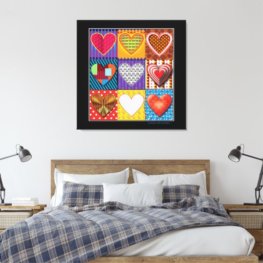 Moderne canvas multi gekleurde harten (Insitu (Slaapkamer))