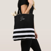 Moderne Canvas tas met zwarte en witte streping (Dichtbij)
