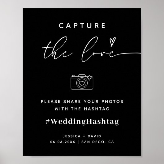 Moderne Capture The Love Wedding Hashtag Bord Poster (Voorkant)