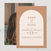Moderne Caramel Arch Photo Wedding Save the Date (Voorkant / Achterkant)