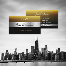 Moderne Caramel Zwart Zilver Decor en Monogram Visitekaartje