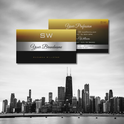 Moderne Caramel Zwart Zilver Decor en Monogram Visitekaartje