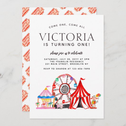 Moderne carnival Circus Festival Party Kind Birthd Kaart (Voorkant / Achterkant)