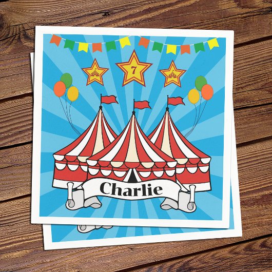Moderne Cartoon Big Top Circus Kleurrijke Verjaard Servet