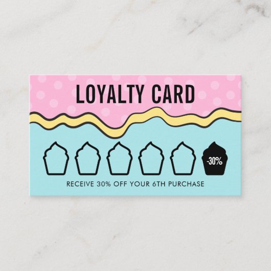 Moderne Cartoon Kleurrijke Fun Groovy Cupcake Bakk Klantenkaartje (Voorkant)