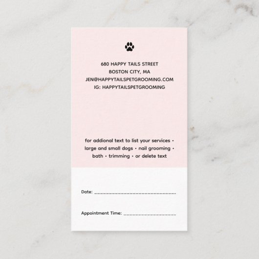 Moderne Cartoon Pet Grooming met/Benoeming Visitekaartje (Achterkant)