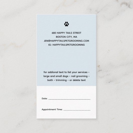 Moderne Cartoon Pet Grooming met/Benoeming Visitekaartje (Achterkant)