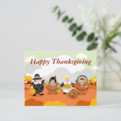 Moderne cartoon van de eerste Thanksgiving 1621, Feestdagenkaart (Staand voorkant)