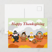 Moderne cartoon van de eerste Thanksgiving 1621, Feestdagenkaart (Voorkant / Achterkant)