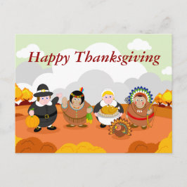 Moderne cartoon van de eerste Thanksgiving 1621, Feestdagenkaart