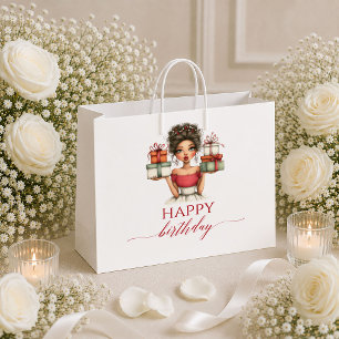 Moderne Cartoon Vrouw Deep Red Script Verjaardagsc Groot Cadeauzakje