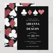 Moderne Casino Trouwkaart met Roze Glitters Kaart (Voorkant / Achterkant)