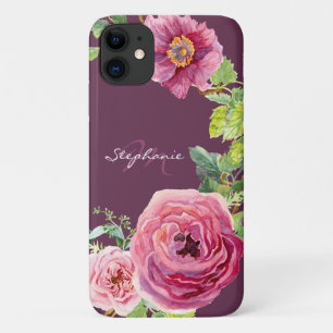 Moderne Cassis Roze Pioen Roos Bloemige Waterverf Case-Mate iPhone Case