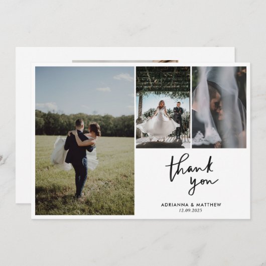 Moderne Casual bruiloft Bedankt Script Vier Foto (Voorkant / Achterkant)