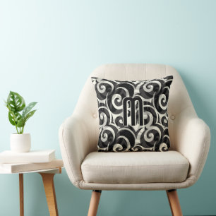 Moderne Casual Disco Grijs Zwart Ivoor Monogram Kussen