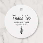 Moderne Casual eenvoudige dennenboom bruiloft Dank Bedankjes Labels (Voorkant)