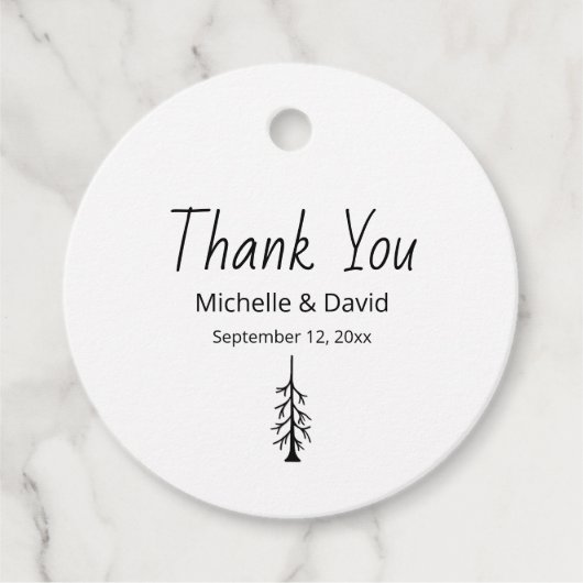 Moderne Casual eenvoudige dennenboom bruiloft Dank Bedankjes Labels (Voorkant)