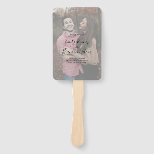 Moderne Casual elegant Script Photo Wedding Progra Handwaaier (Voorkant)