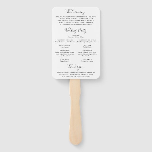 Moderne Casual elegant Script Photo Wedding Progra Handwaaier (Achterkant)