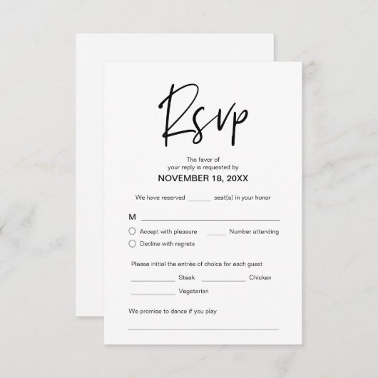 Moderne Casual elegantie, RSVP, Zwarte Doopvont, R Informatiekaartje (Voorkant / Achterkant)
