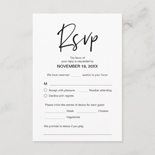 Moderne Casual elegantie, RSVP, Zwarte Doopvont, R Informatiekaartje (Voorkant)