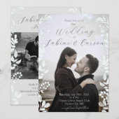 Moderne Casual foto Floral Overlay Wedding Kaart (Voorkant / Achterkant)