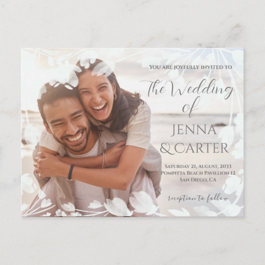 Moderne Casual foto White Floral Border Wedding Briefkaart (Voorkant)