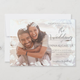 Moderne Casual foto White Floral Border Wedding Kaart