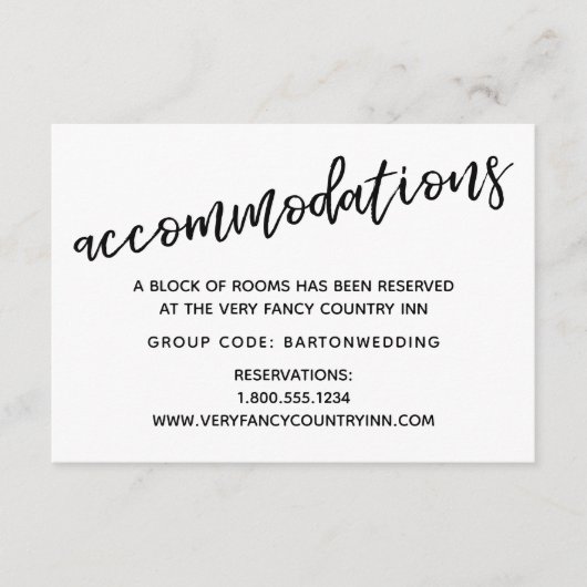 Moderne Casual handschrift bruiloft accommodaties Informatiekaartje (Voorkant)