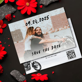 Moderne Casual Motorfiets Avontuur Trouwfoto Save The Date