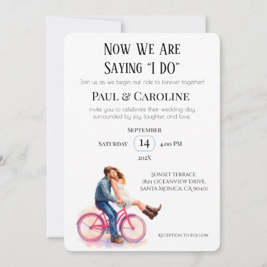 Moderne Casual romantische paar bruiloft illustrat Kaart (Voorkant)